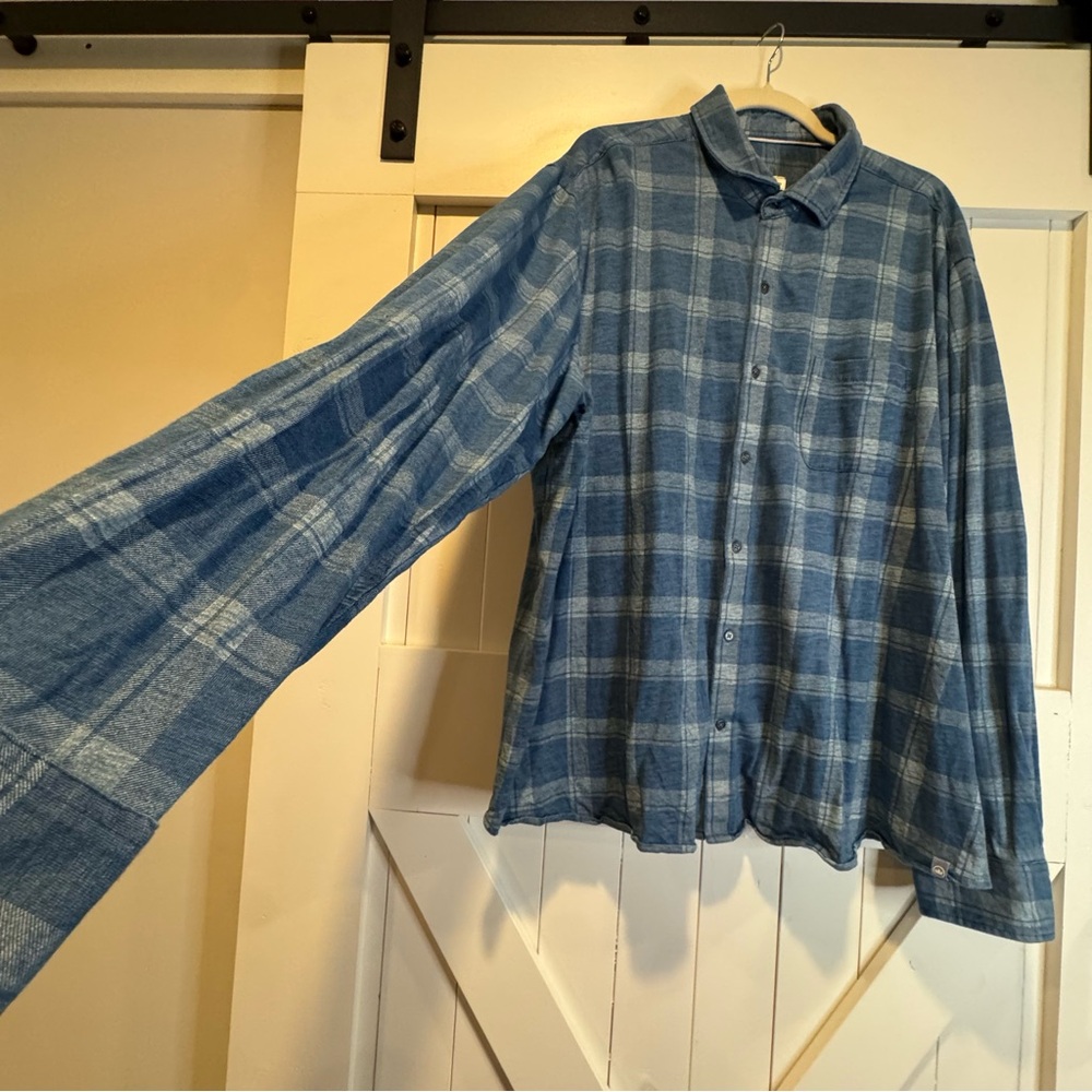 Peter Millar Larimer Indigo Knit Plaid Long sleeve Cotton Button Shirt XXL - Picture 4 of 12